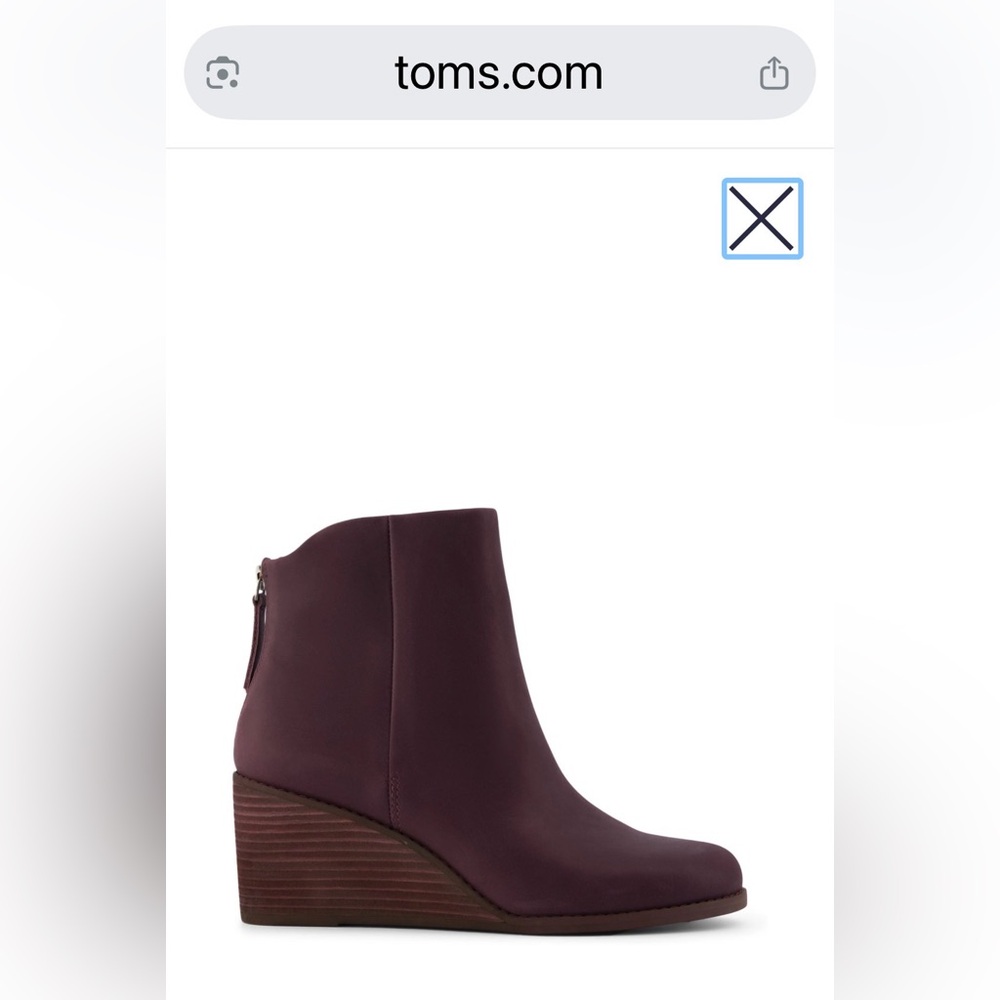 BNWT Toms Women's Wedge Casey Ankle Boots in Deep Burgundy